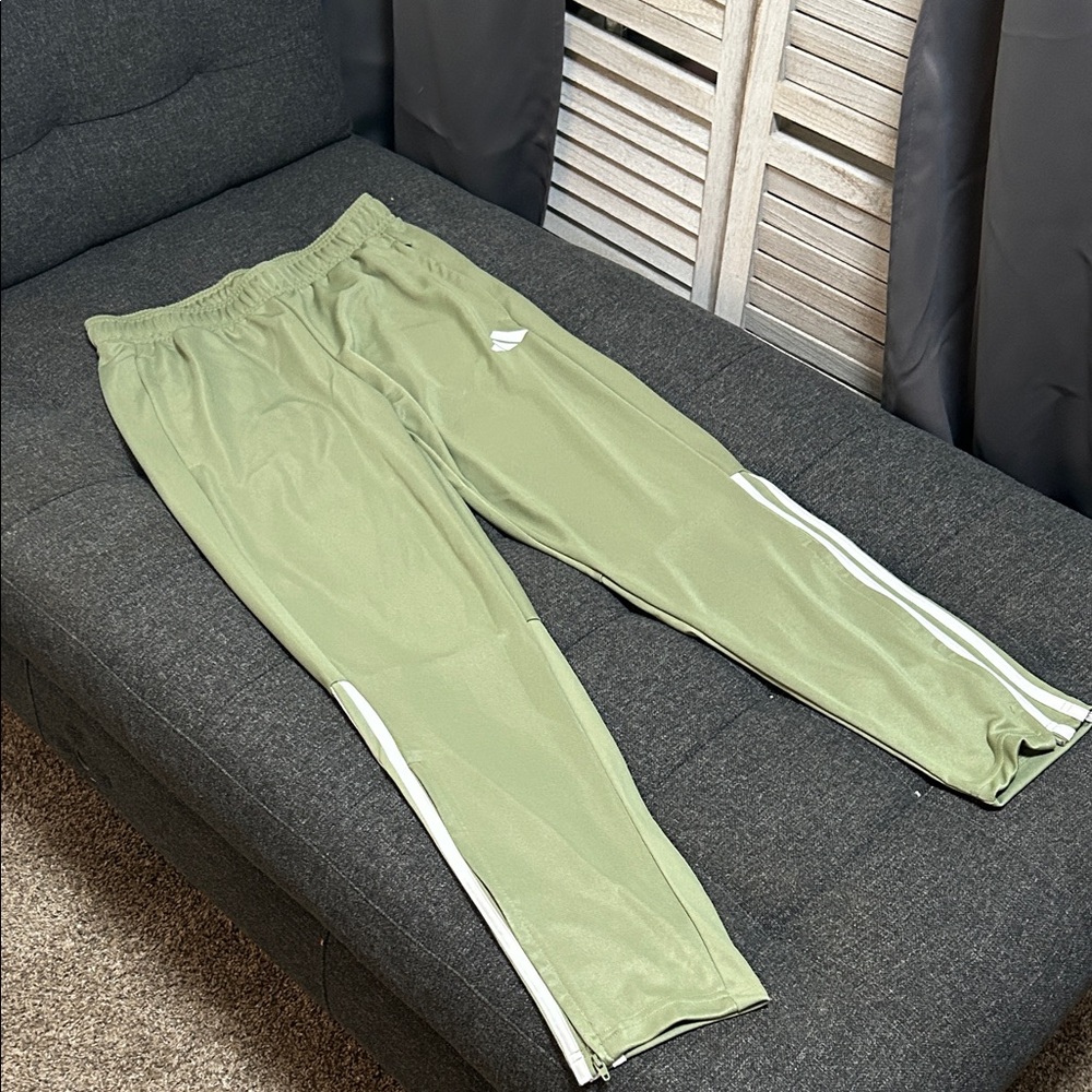 Green Track Pants with White Stripes